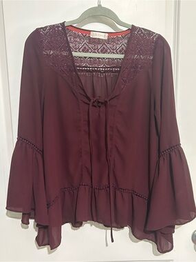 Altar'd State Lace Bell Sleeve Boho Peasant Top Size L